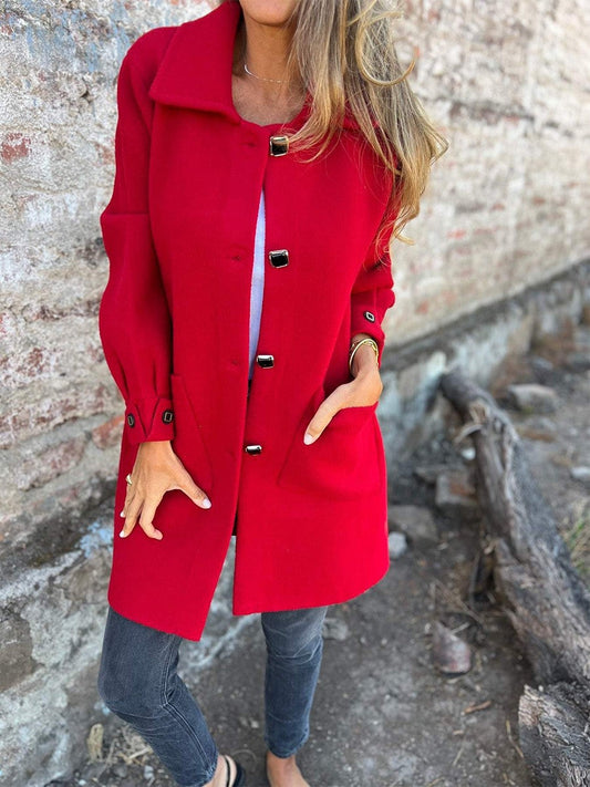 Women's Long Coat – Tailored Fit – Luxurious Fabric – Large Buttons
