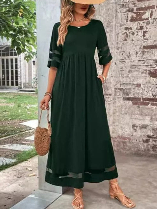 Dress for Women – Maxi – Relaxed Fit – Round Neck – Short Sleeves – Transparent Edge