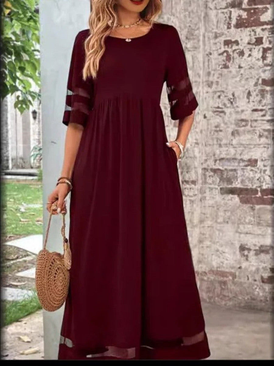 Dress for Women – Maxi – Relaxed Fit – Round Neck – Short Sleeves – Transparent Edge