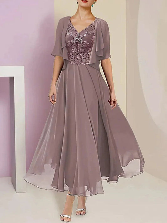 Dress for Women – A-line Shape – Lace on Top – Layered Chiffon – Floor-length Party Dress