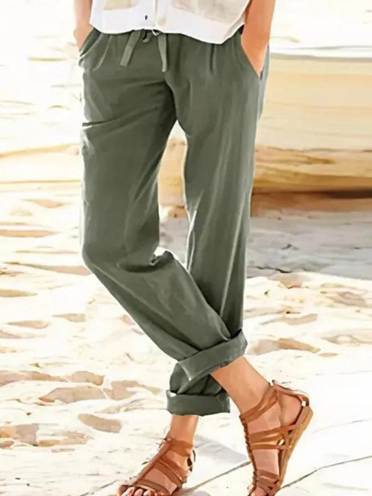 Women's Trousers with Straight Legs – Relaxed Fit – Adjustable Waist – Breathable Fabric
