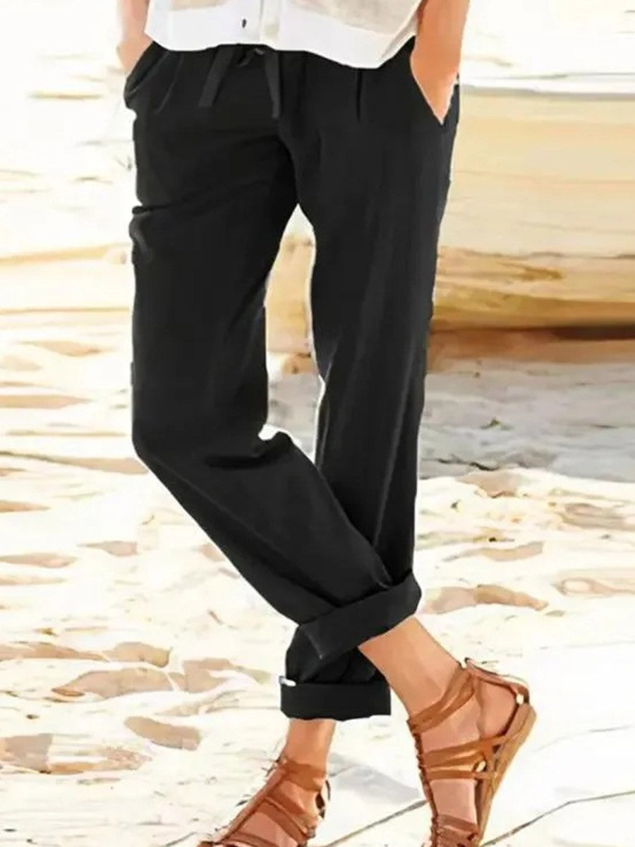 Women's Trousers with Straight Legs – Relaxed Fit – Adjustable Waist – Breathable Fabric