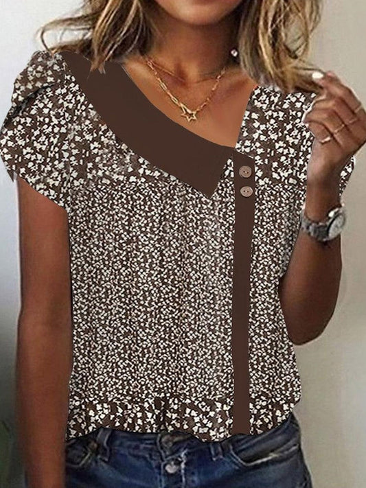 Women's Top with Short Sleeves – Relaxed Fit – Floral Print – Breathable Fabric
