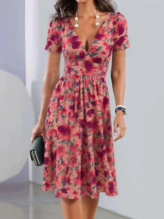 Dress for Women – Midi Length – Floral Print – V-Neck – A-Line Fit – Breathable Fabric