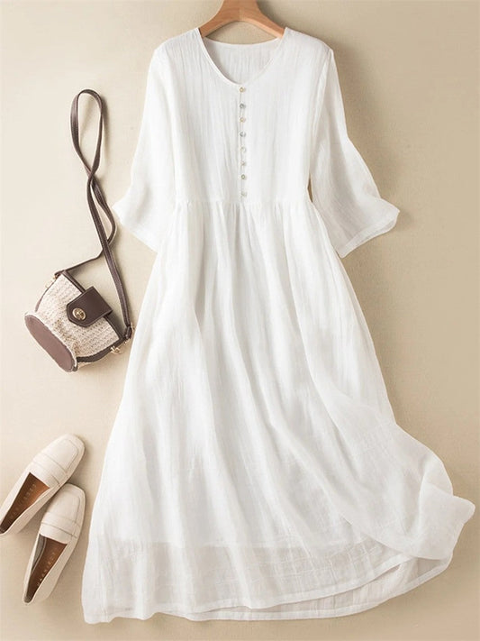 Dress for Women – Midi – Relaxed Fit – V-Neck – Buttons – Breathable Fabric