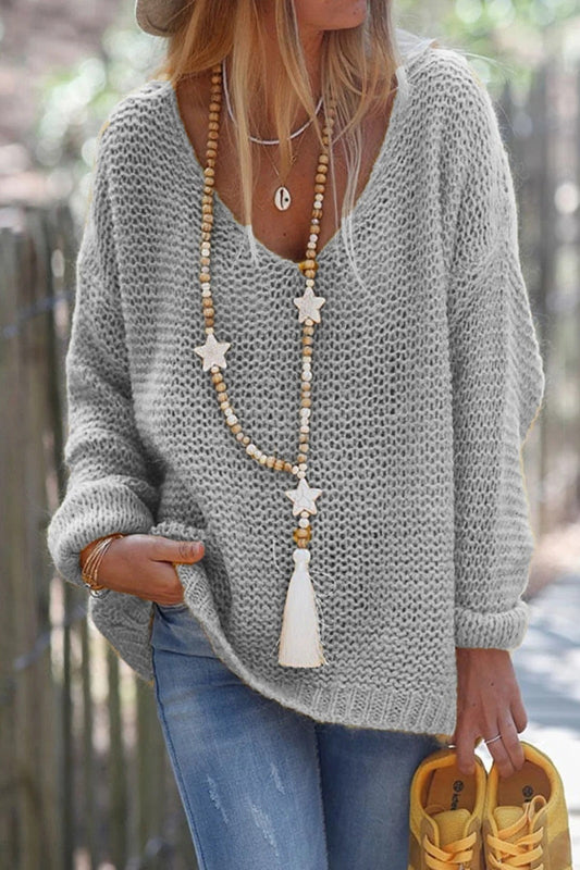 Women's Sweater – Oversized Fit – Soft Knit – V-neck – Long Sleeves Casual Style
