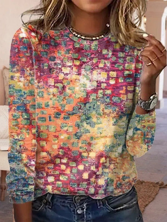 Women's Long-Sleeve T-Shirt – Relaxed Fit – Abstract Pattern – Breathable Fabric