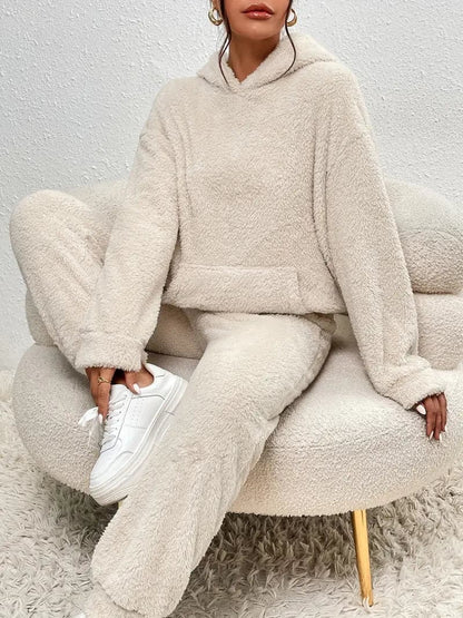 Women's Cozy Set - Soft Sherpa Fleece - Oversized Hoodie & Pants - Comfortable Fit