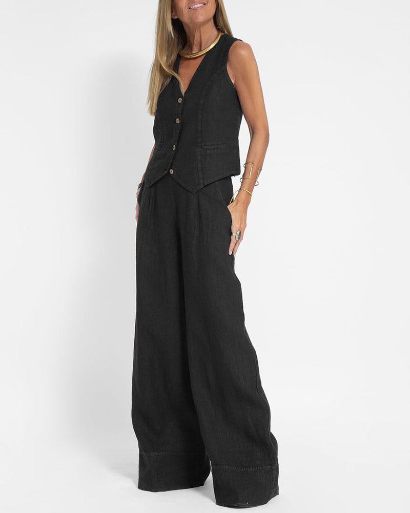 Women's Vest – Linen Blend – Slim Fit – Button Neckline – Business Casual