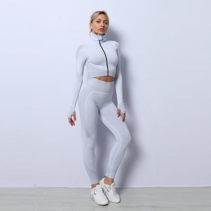 Women's Training Set – Ribbed Knit Breathable Fabric – Slim Fit – High Waist