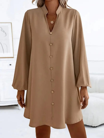 Dame Skjortekjole – Knelang – V-hals – Lange Ermer – Elegant og Casual