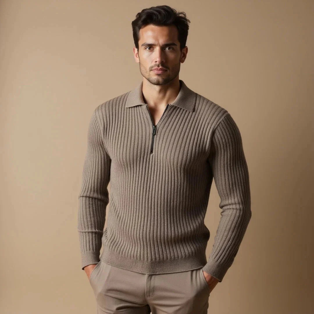 Finley Fitted Quarter Zip Sweater | Ribbed, Collared Sweater