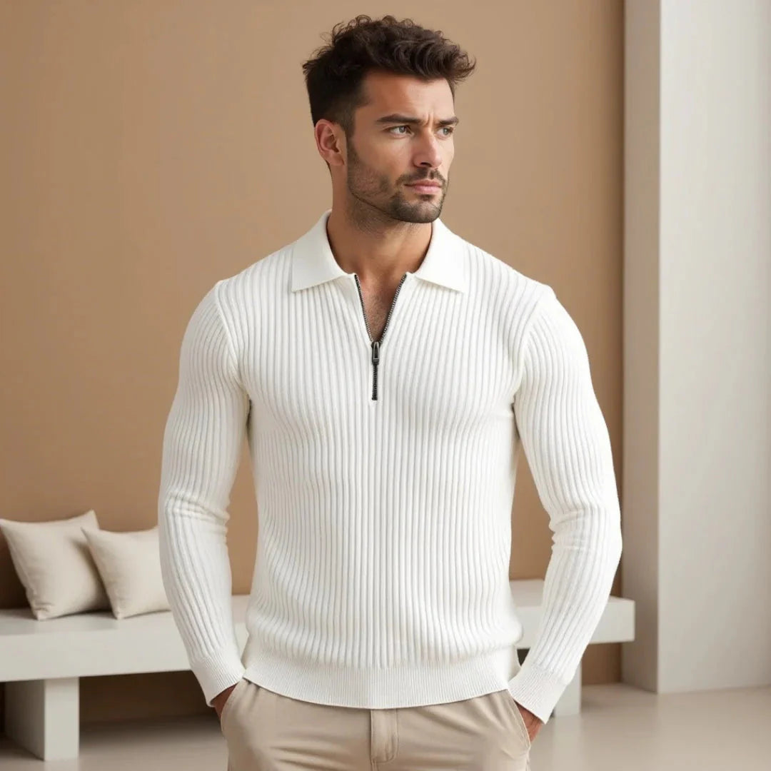 Finley Fitted Quarter Zip Sweater | Ribbed, Collared Sweater