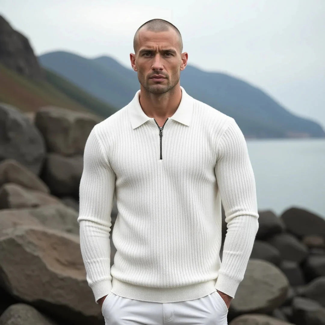 Finley Fitted Quarter Zip Sweater | Ribbed, Collared Sweater