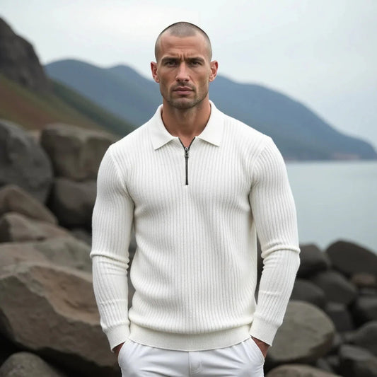 Finley Fitted Quarter Zip Sweater | Ribbed, Collared Sweater
