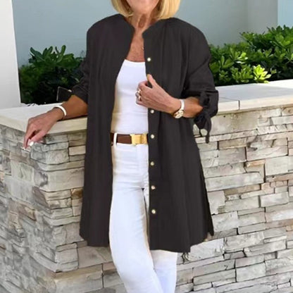 Women's Tunic Shirt – Relaxed Fit – Breathable Fabric – Long Sleeves with Ties