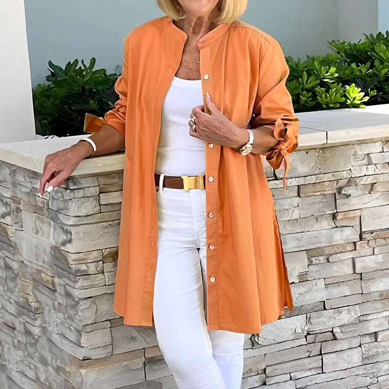 Women's Tunic Shirt – Relaxed Fit – Breathable Fabric – Long Sleeves with Ties
