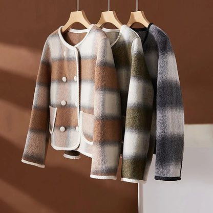 Dame Cardigan - Dobbelspent - Strukturerte Detaljer - Mykt Vevd Stoff - Klassisk Stil