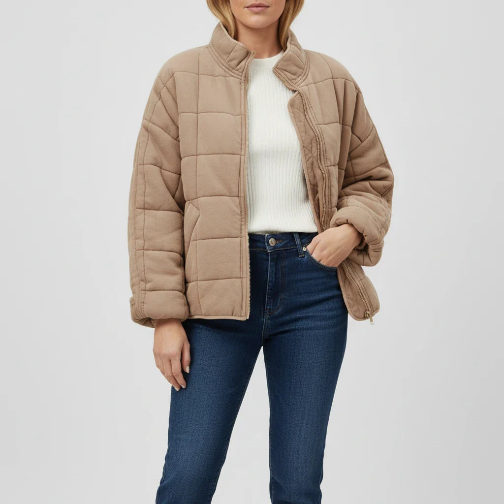 Elisa Oversized Bomber Jacket | Quilted, Zip Front Bomber Jacket