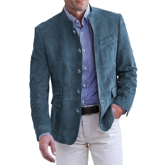 Men's Jacket – Structured Fit – Luxurious Fabric – Stand Collar – Button Front