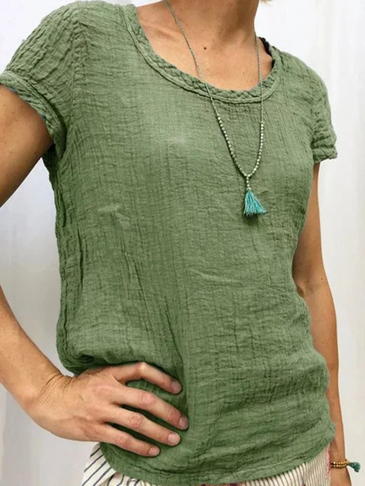 Women's T-shirt – Relaxed Fit – Crinkled Texture – Breathable Fabric – Short Sleeve