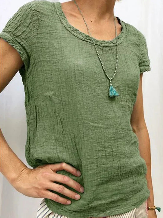 Women's T-shirt – Relaxed Fit – Crinkled Texture – Breathable Fabric – Short Sleeve