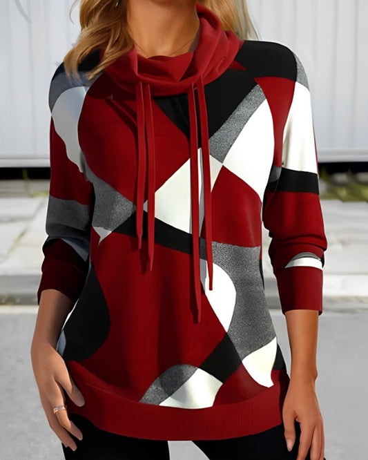 Women's Hoodie – Soft Knit – Relaxed Fit – Long-Sleeved – Geometric Pattern