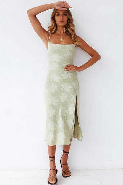 Dress for Women – Midi – Slim Fit – Cowl Neck – High Slit – Floral Pattern – Satin