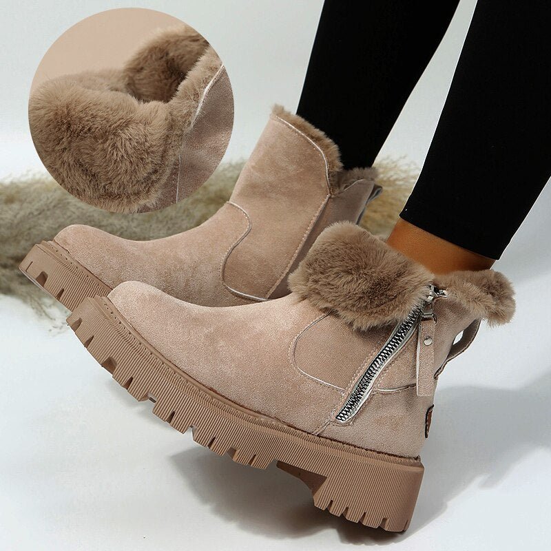 Women's Ankle Boots – Suede Look – Side Zipper – Warm Lined – Slip-Resistant Sole
