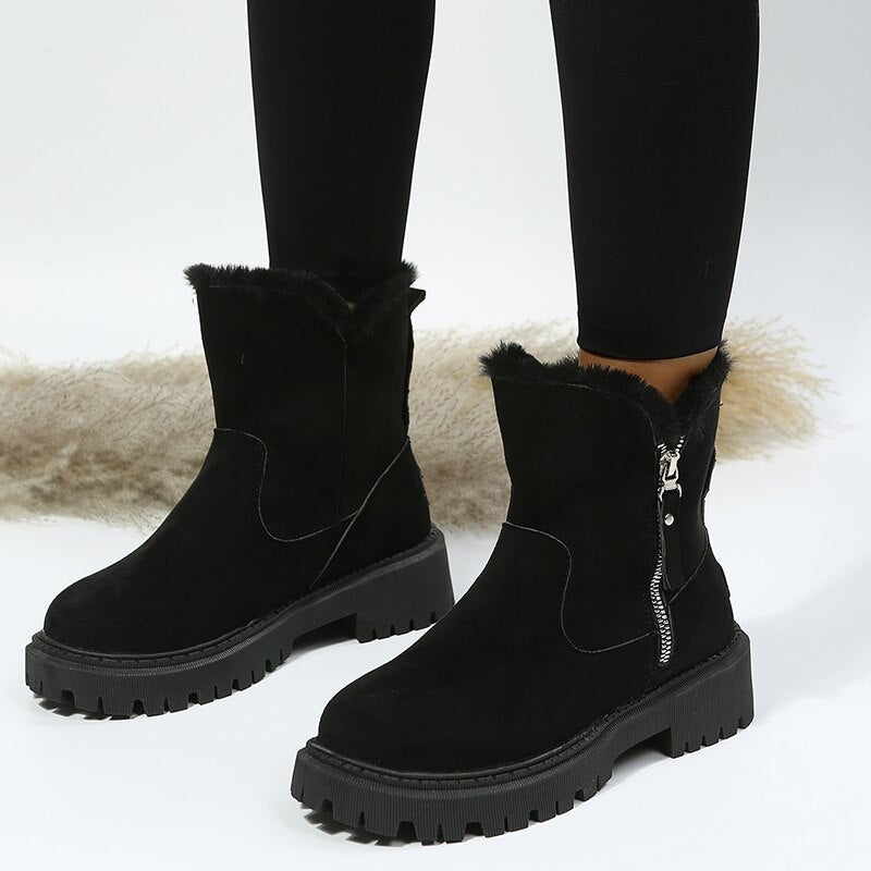 Women's Ankle Boots – Suede Look – Side Zipper – Warm Lined – Slip-Resistant Sole