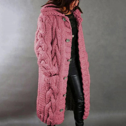 Women's Coat – Oversized Fit – Hood – Heavy Cable Knit – Long Model