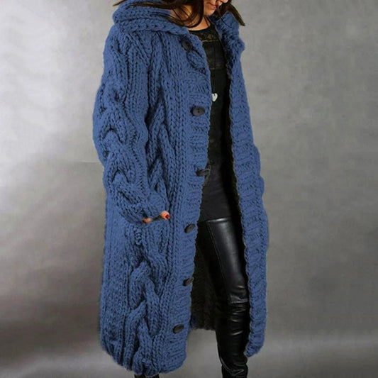 Women's Coat – Oversized Fit – Hood – Heavy Cable Knit – Long Model