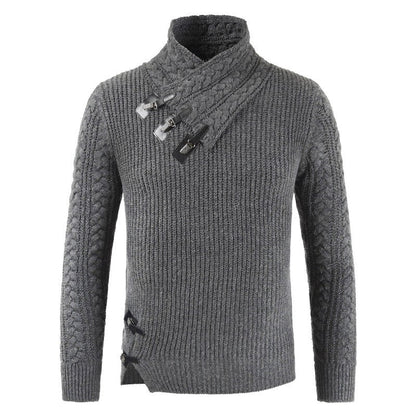 Men's Sweater – Fitted Fit – Wool Blend – Asymmetric Neck – Buckle Details