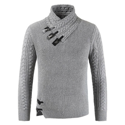 Men's Sweater – Fitted Fit – Wool Blend – Asymmetric Neck – Buckle Details