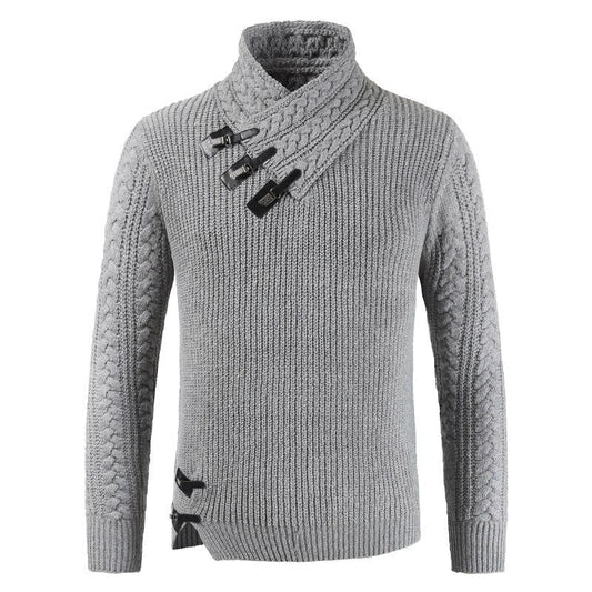 Men's Sweater – Fitted Fit – Wool Blend – Asymmetric Neck – Buckle Details