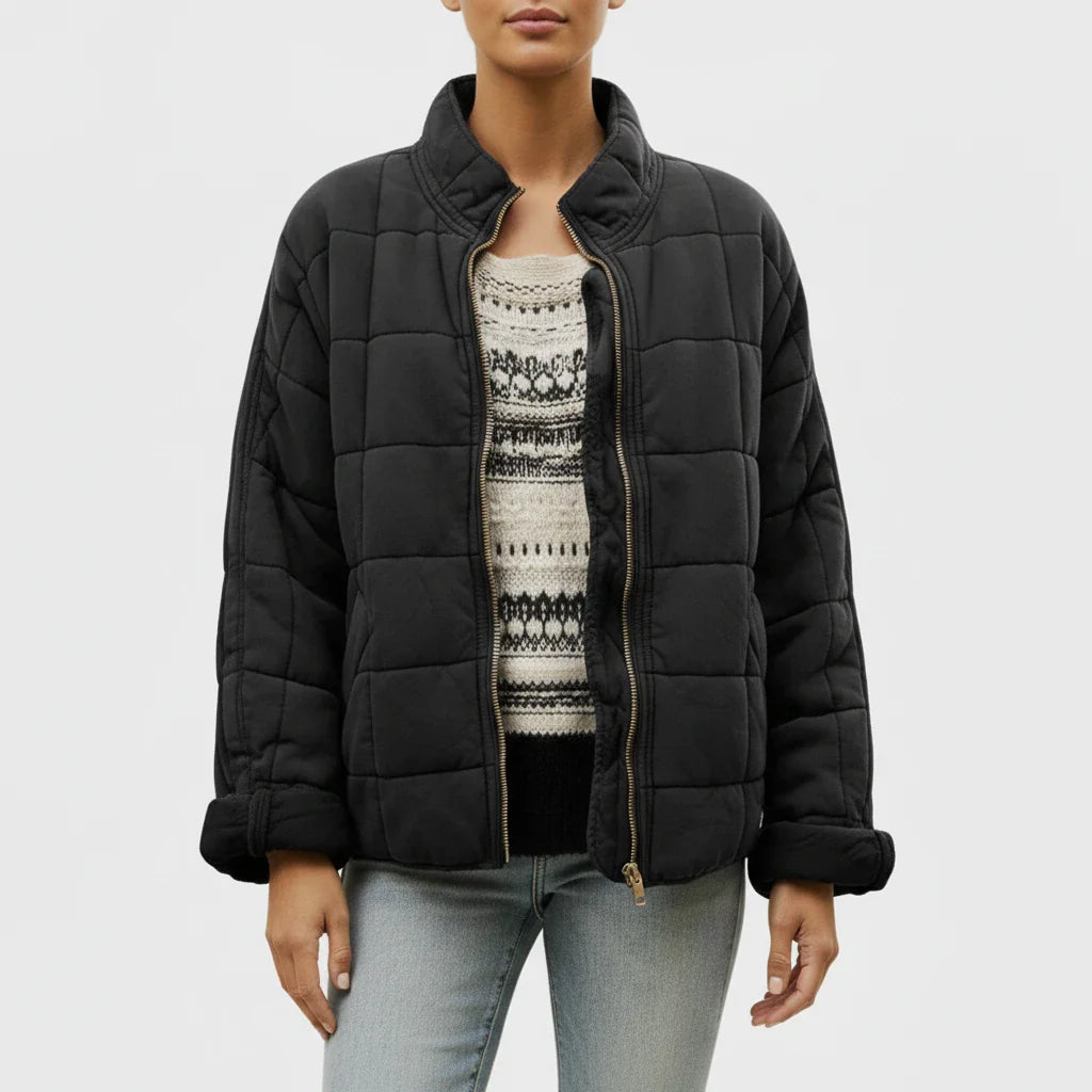 Elisa Oversized Bomber Jacket | Quilted, Zip Front Bomber Jacket
