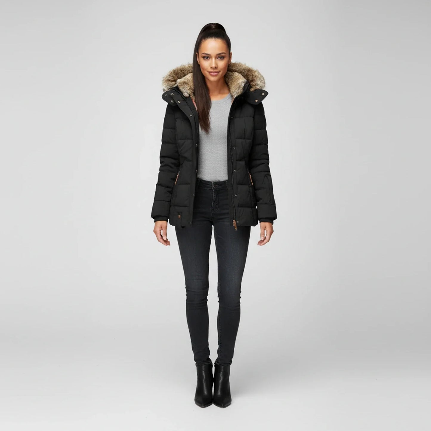 Stella Hooded Puffer Jacket | Quilted, Fur Trim Puffer Jacket
