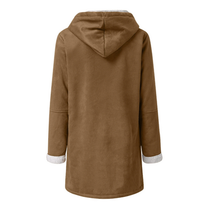 Kåpe for Kvinner - Duffle Coat med Pelskledd Hette - Myk og Varm med Togleknapper