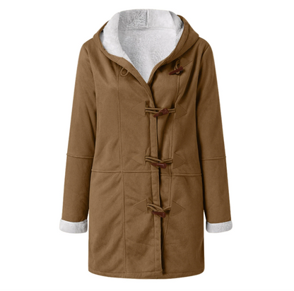 Kåpe for Kvinner - Duffle Coat med Pelskledd Hette - Myk og Varm med Togleknapper