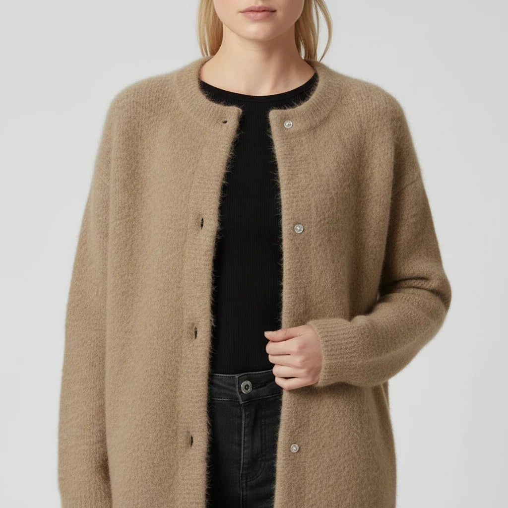 Clara Oversized Cardigan | Button-Down Collarless Knitwear