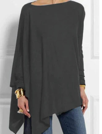 Women's tunic – soft knit – oversized fit – asymmetrical hem – long sleeve