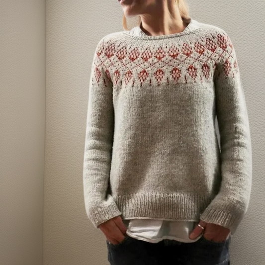 Women's Knitted Sweater – Wool Blend – Round Neck – Nordic Pattern – Long-Sleeved