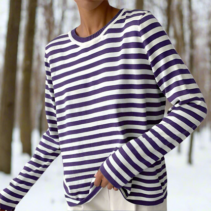 Women's Long-Sleeve T-Shirt – Comfortable Cotton – Classic Stripe Pattern – Relaxed Fit
