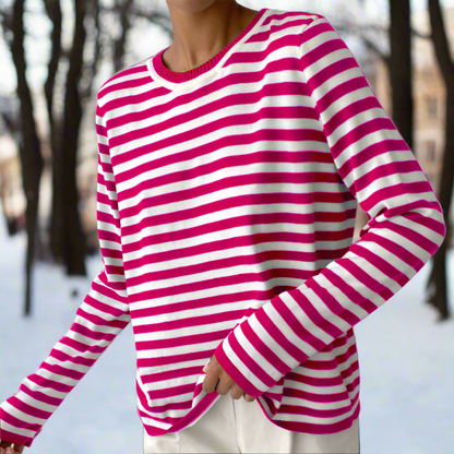 Women's Long-Sleeve T-Shirt – Comfortable Cotton – Classic Stripe Pattern – Relaxed Fit