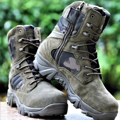 Herre Tactical Støvler – Semsket Skinn – Høyt Skaft – Sklisikker Såle – Snøring & Glidelås
