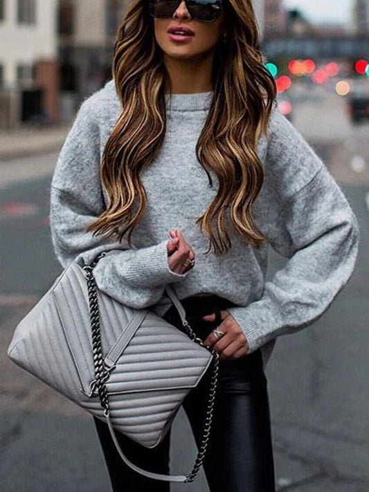Women's Sweater – Wool Knit – Oversized Fit – Balloon Sleeves – Round Neck