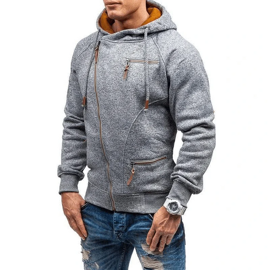 Men's Hoodie – Fleece – Regular Fit – Asymmetric Zipper – Zipper Pockets