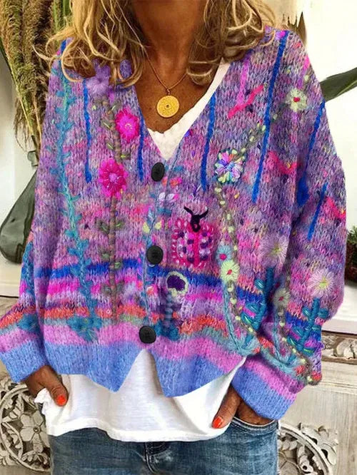 Women's Cardigan – Oversized Fit – Chunky Knit – Patterned Design – Button Front