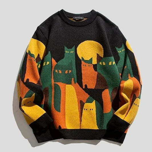 Women's Sweater – Relaxed Fit – Cotton – Round Neck – Graphic Print – Ribbed Edges