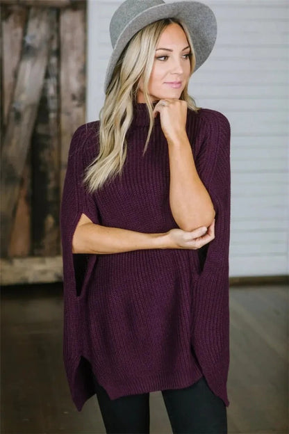 Women's Poncho – Oversized Fit – High Polo Collar – Wide Fit – Wool Blend
